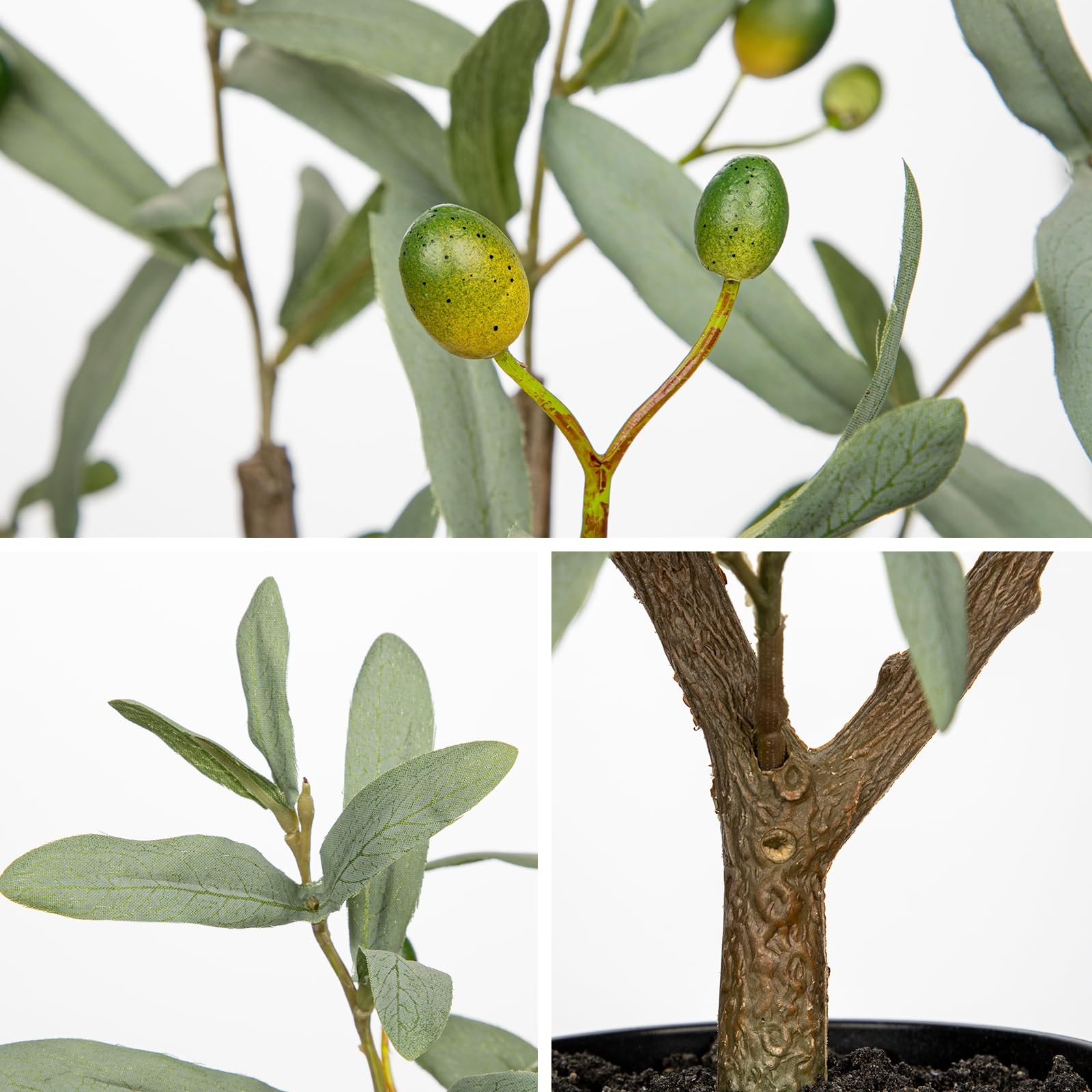 27.2 Inch Artificial Indoor Fake Olive Tree Black Pot Small Faux Plant
