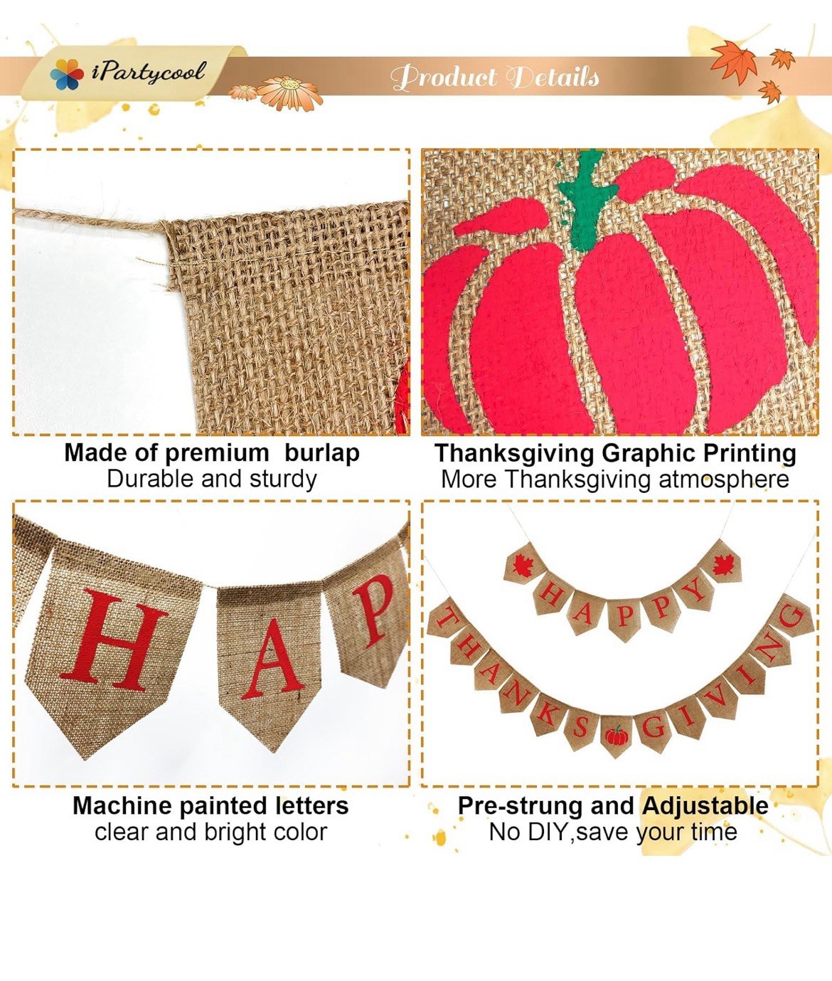 Happy Thanksgiving Banners, Burlap Thanksgiving Party Decorations, Happy Fall