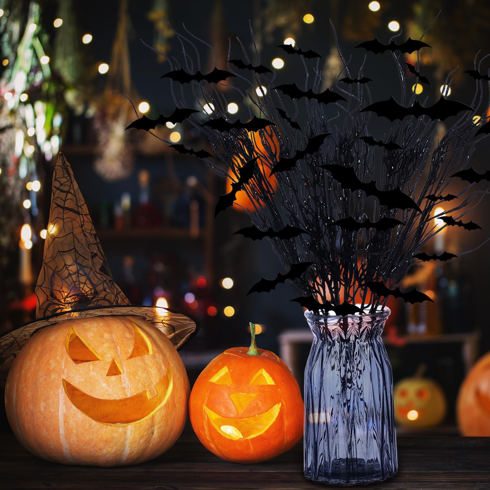 20 Pcs Halloween Black Artificial Branches Floral Picks Vase Filler 17.72 Inc…