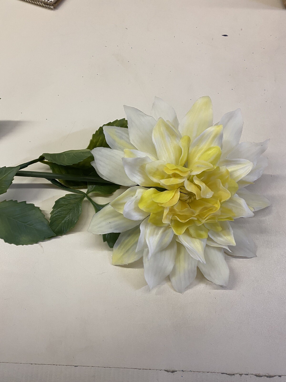Large Plastic White and Yellow Dahlia Flower Stem – Hong Kong -Vintage