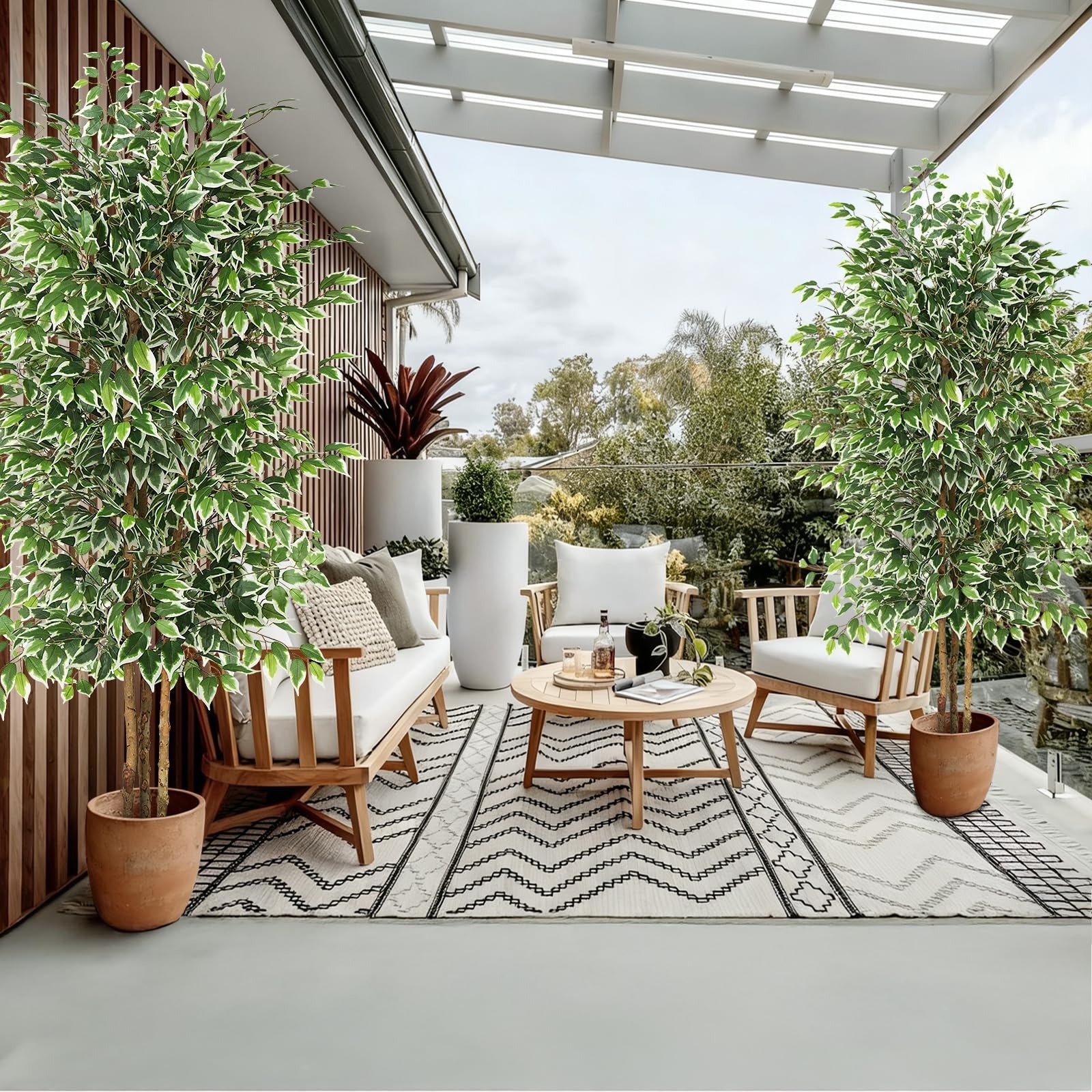 7ft Large Ficus Artificial Tree with Natural Trunk, 84″ Tall Faux Tree for Ho…