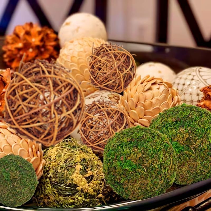 Decorative Balls for Centerpiece Bowls Set 18pcs Faux Moss Rattan Wedding Decor