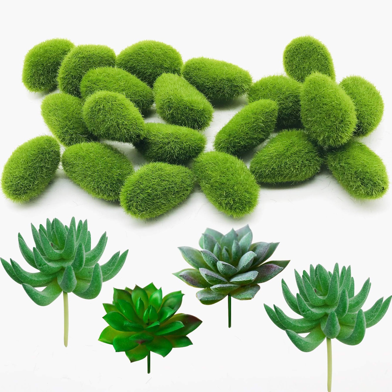 24 PCS Artificial Moss Rocks Decorative Fake Succulent Set Floral Decor