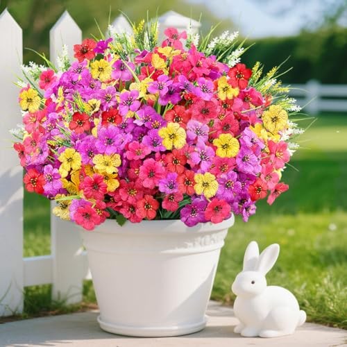 24 Bundles Realistic Fake Flowers for Outdoors, No Fade Faux 24PCS Mix Color