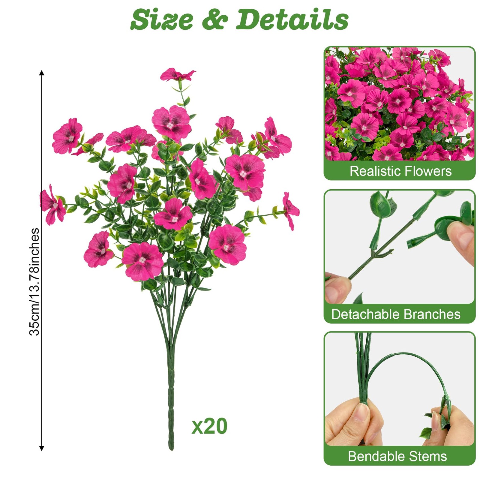 Roberly 20 Bundles Artificial Silk Flowers for Outdoors, Fuchsia
