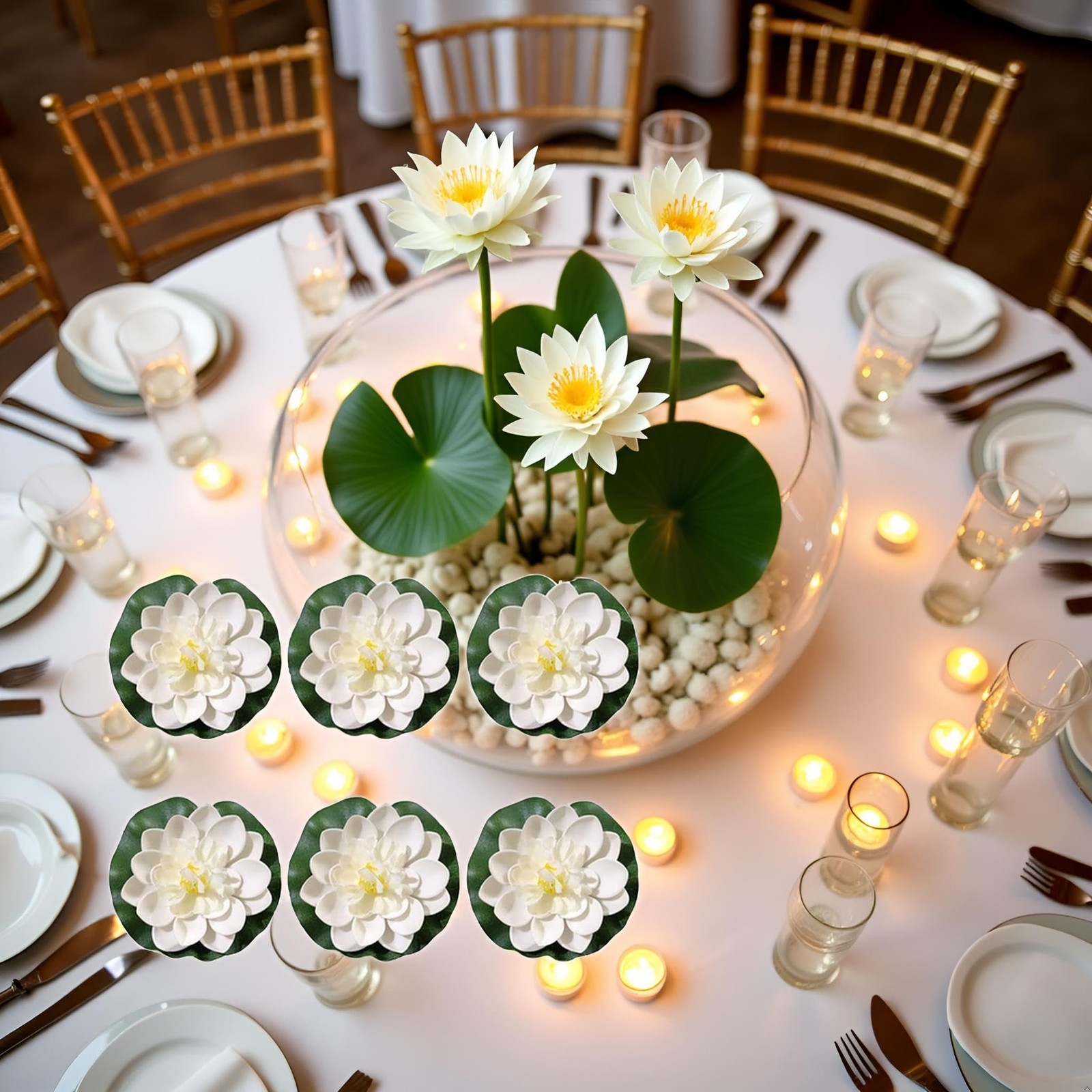 6Pcs White Artificial Lotus Flowers Large Floating Faux Lotus Water Lily Flow…