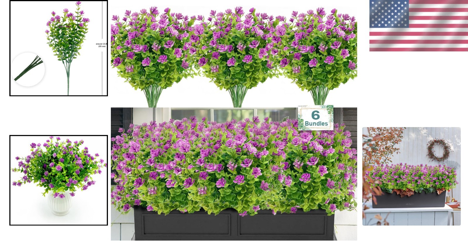 Realistic Fake Plants: 6 Bundles UV Resistant Flowers for -Round Charm