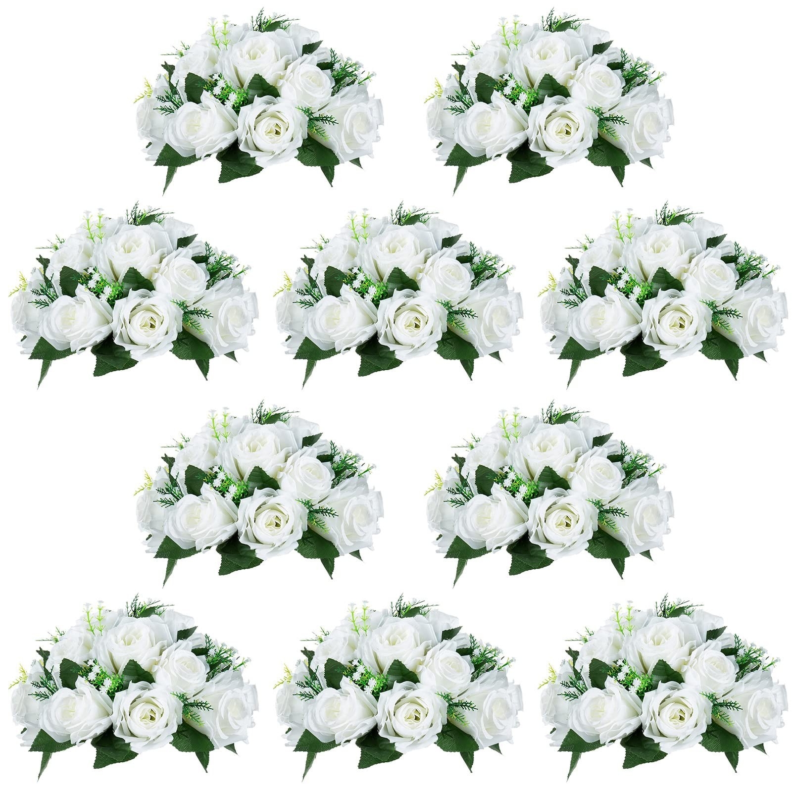 NUPTIO 10 Pieces White Fake Flower Ball Arrangement Bouquet 15 Heads Plastic …