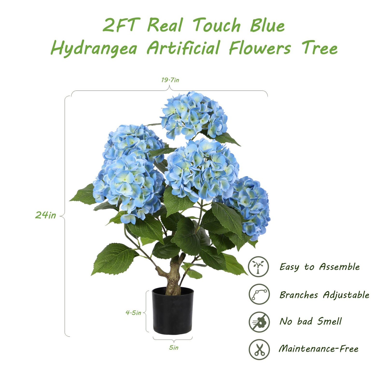 2FT Real Touch Faux Hydrangea Tree Outdoor, 2 Pack Blue Hydrangea Tree Artifi…