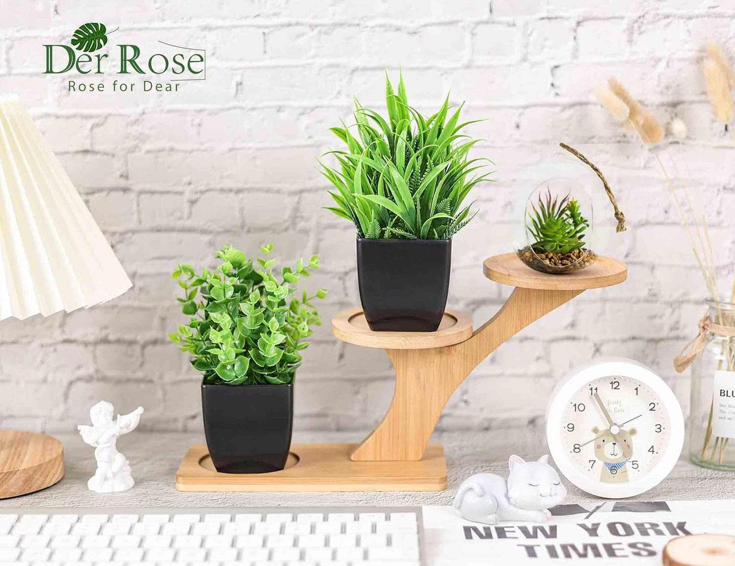Der Rose 2 Pack Fake Plants Small Artificial Potted Plants Faux Plants Black Bat