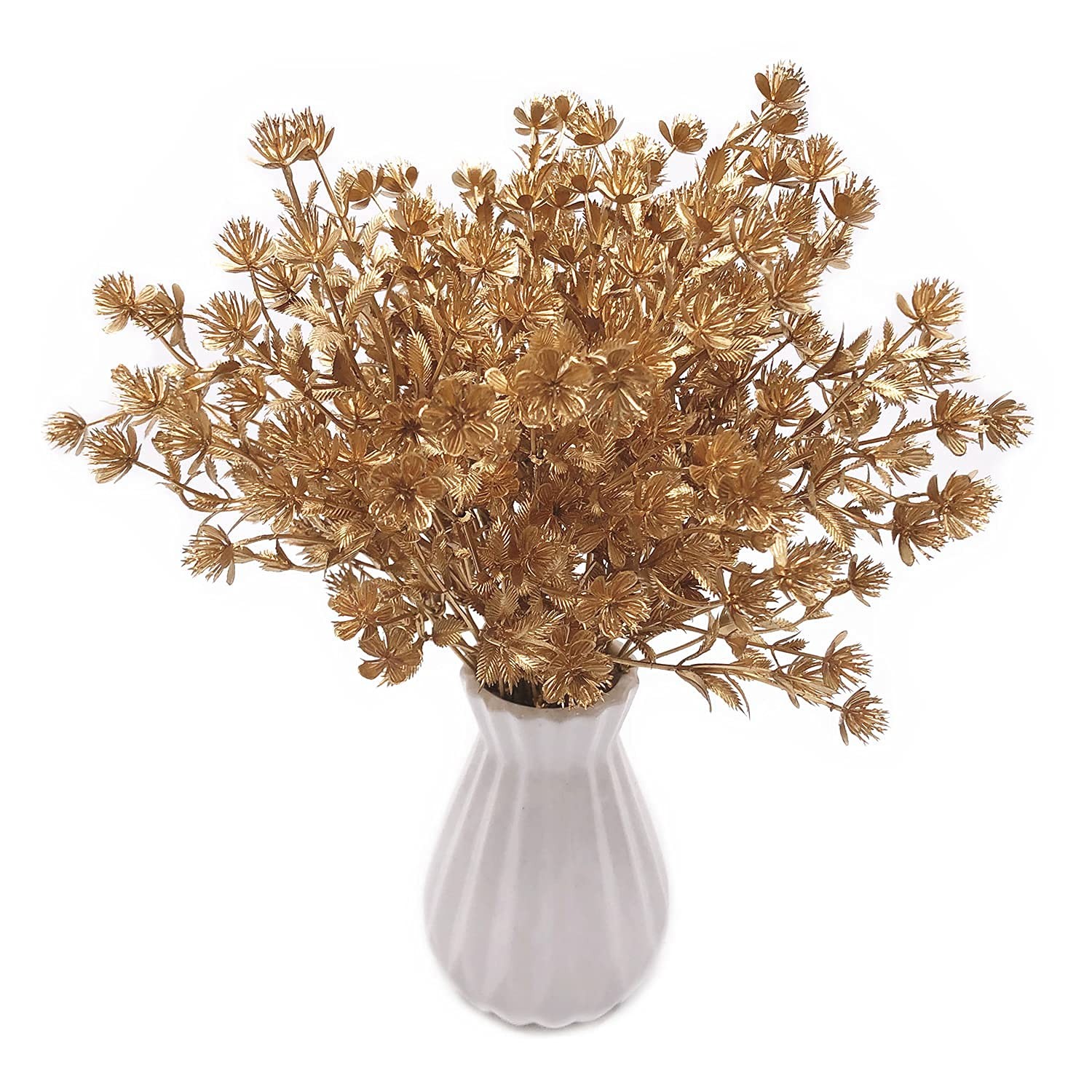 4 PCS Artificial Golden Baby Breath Gypsophila Fake Plant Bush Grass Decor