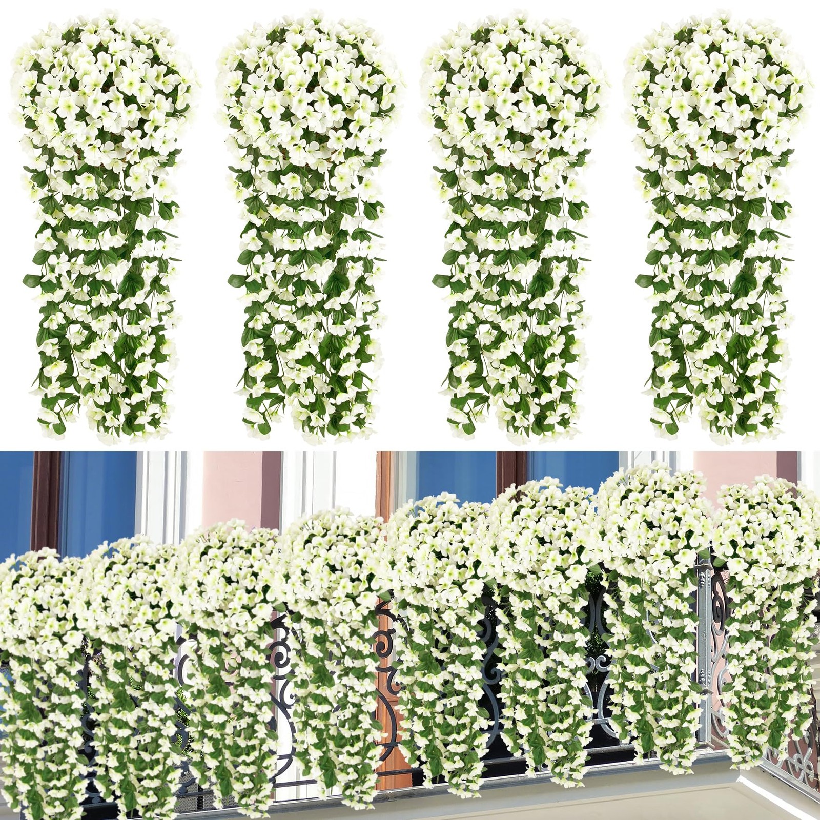4 Pcs Artificial Hanging Flowers Fake Hanging Plants Violet Flowers Vine Garl…