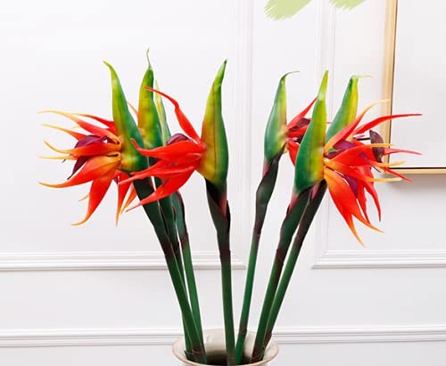 3 Pcs Large Orange Red Bird of Paradise 32 Inch Permanent Flowers,UV Resistan…