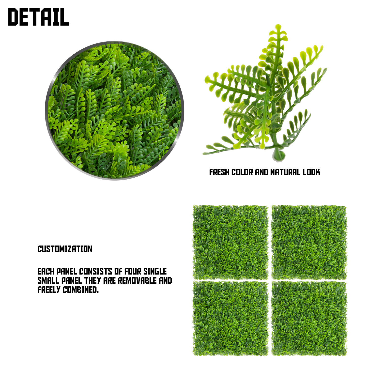 20×20″ Artificial Faux Greenery Mimosa Leaf Fence Screen Wall Decor Panel