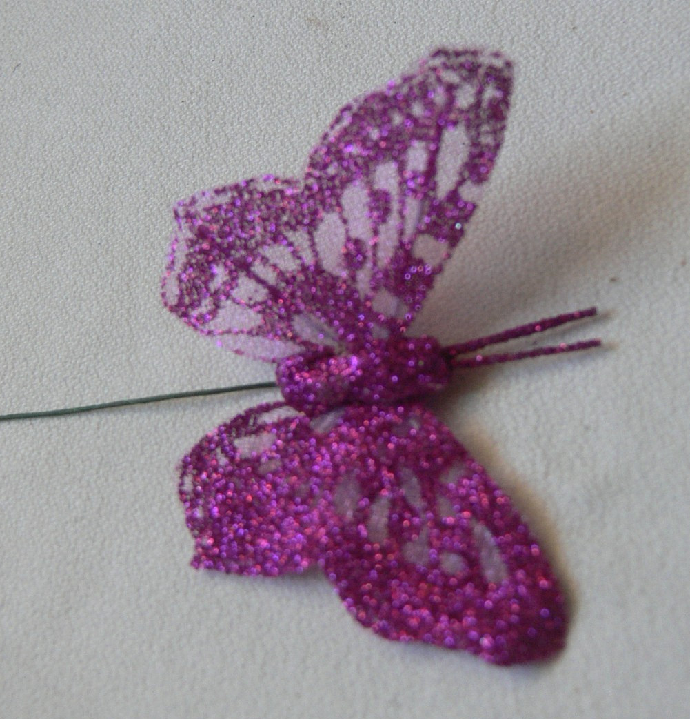 BUTTERFLY Pack 12 Piece FUCHSIA – 40x65mm – Antennae’s + Stem 12cm long – KSCRT