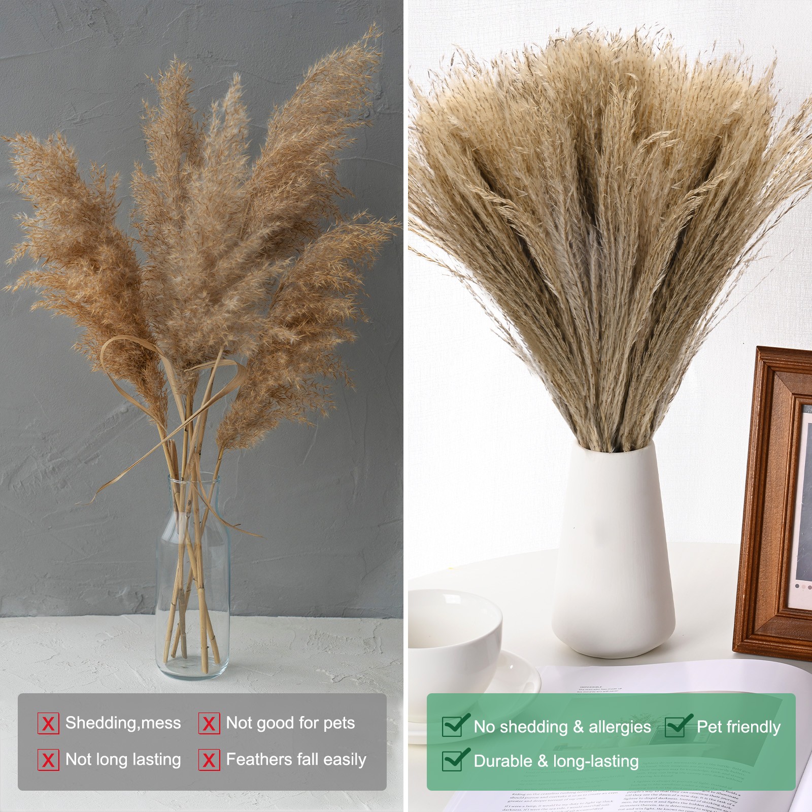100-Pack Faux Pampas Grass 16 Inch for Home Decor/Wedding [Natural]