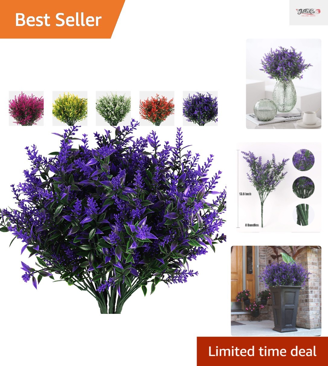 8 Bundles of Lifelike Lavender – UV Resistant Artificial Decor for All Occasions