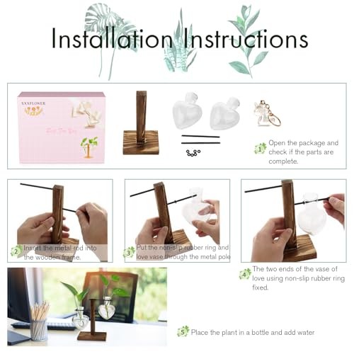 Plant Terrarium Wooden Stand, Hydroponic Planter Bulb Glass Metal Swivel