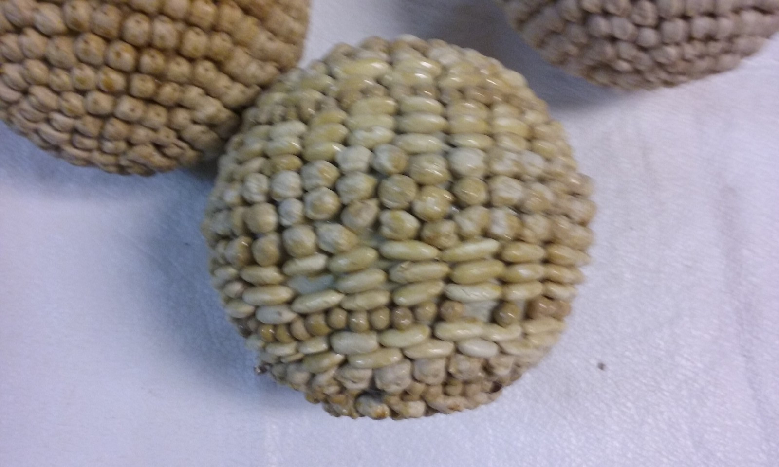 3 White Bean Seed Mosaic Decorative Ball Ornaments 5″ to 6″ wide