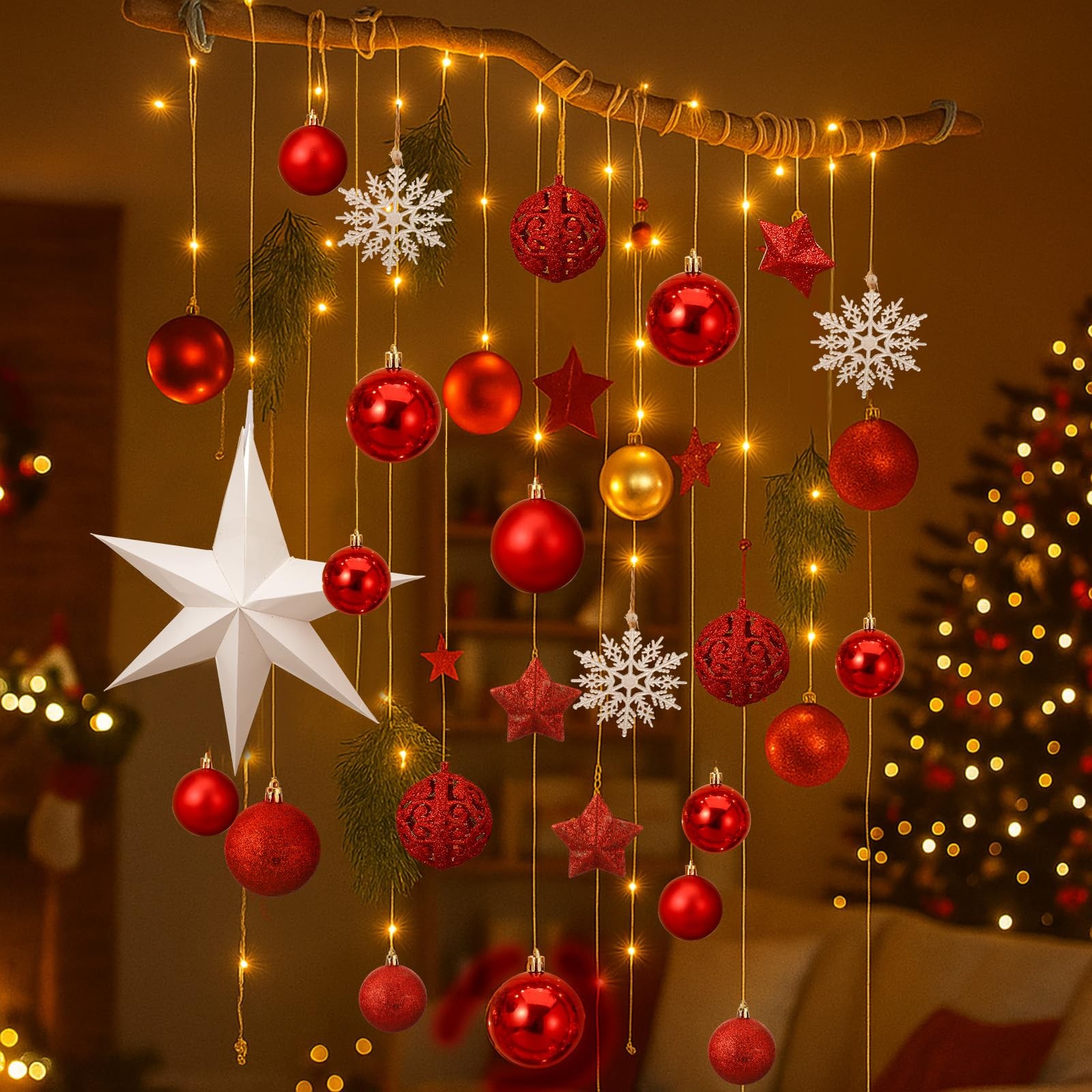 Christmas Wall Hanging Decor with Light Wooden Branch Christmas Door Hanging …