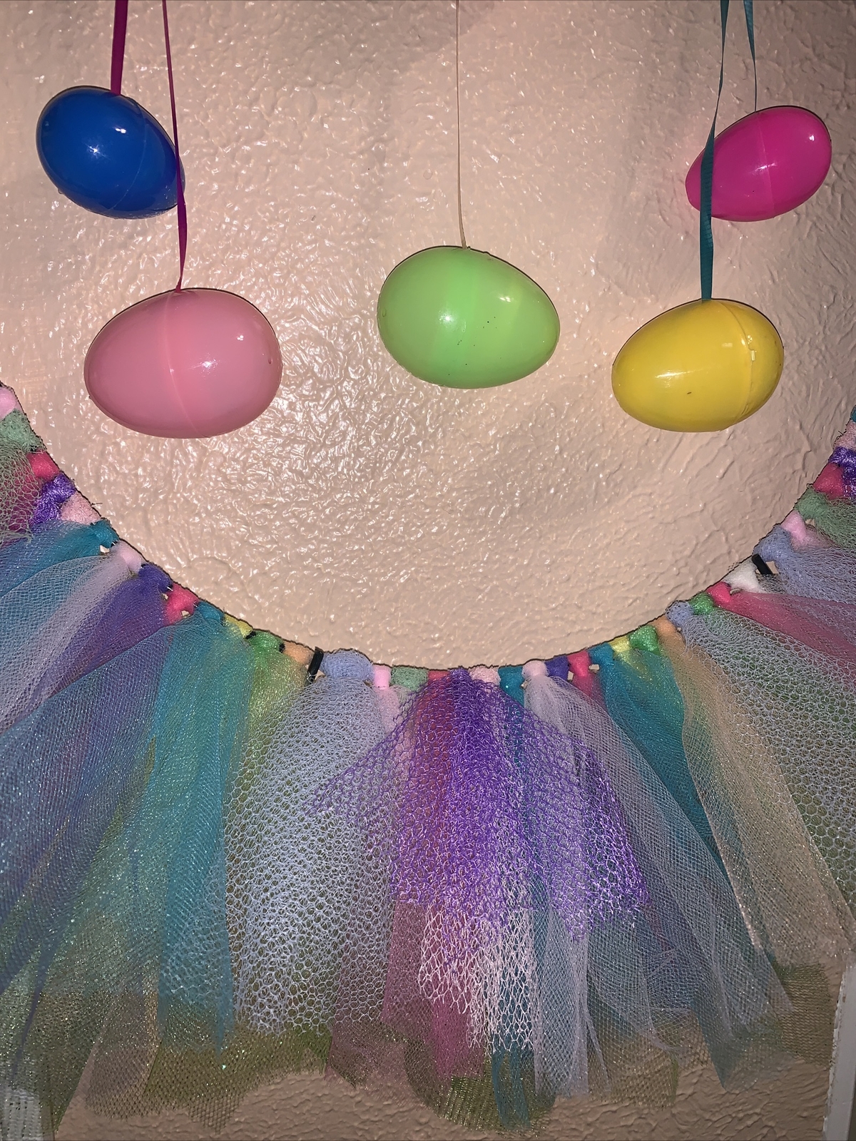Spring/Easter Wreath Beautiful Homemade With Colorful Tulle Ballerina Touch New