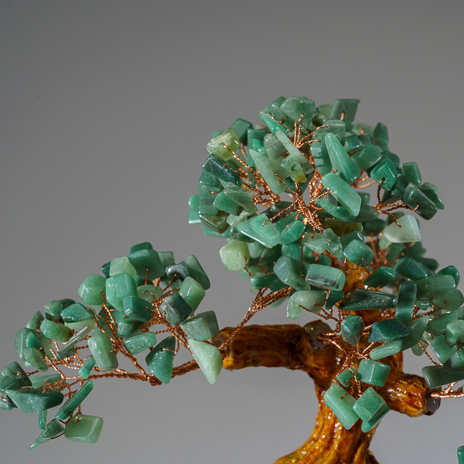 Genuine Green Aventurine Gemstone Bonsai Tree in Round Ceramic Pot (8.5”)