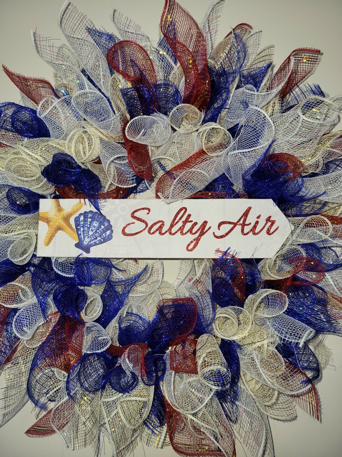 SALTY AIR blue white RED beige Spring Summer Mesh Front Door Wreath Wall Decor