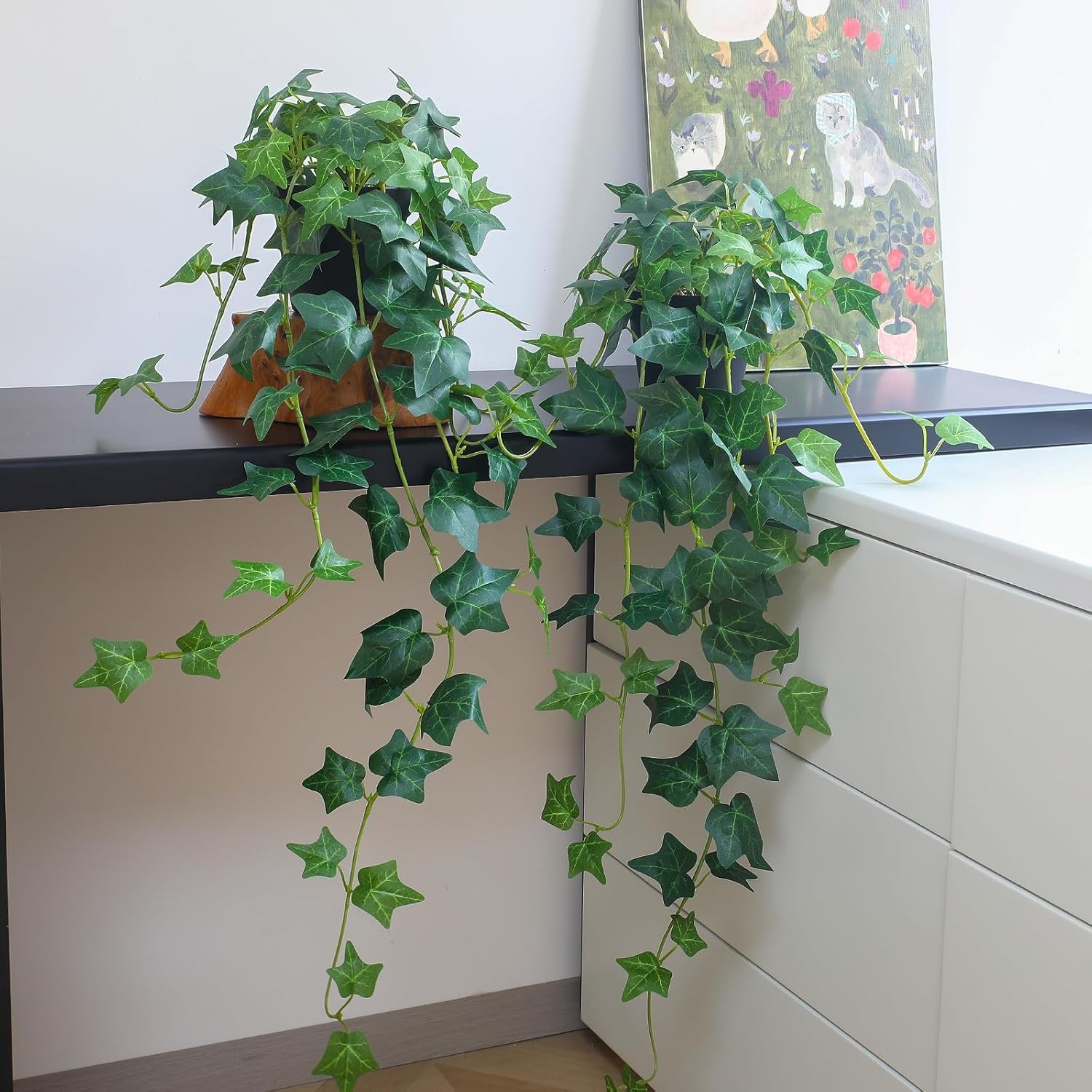 Fake English Ivy Plants in Pots Set of 2 – Realistic Artificial Ivy Greenery for