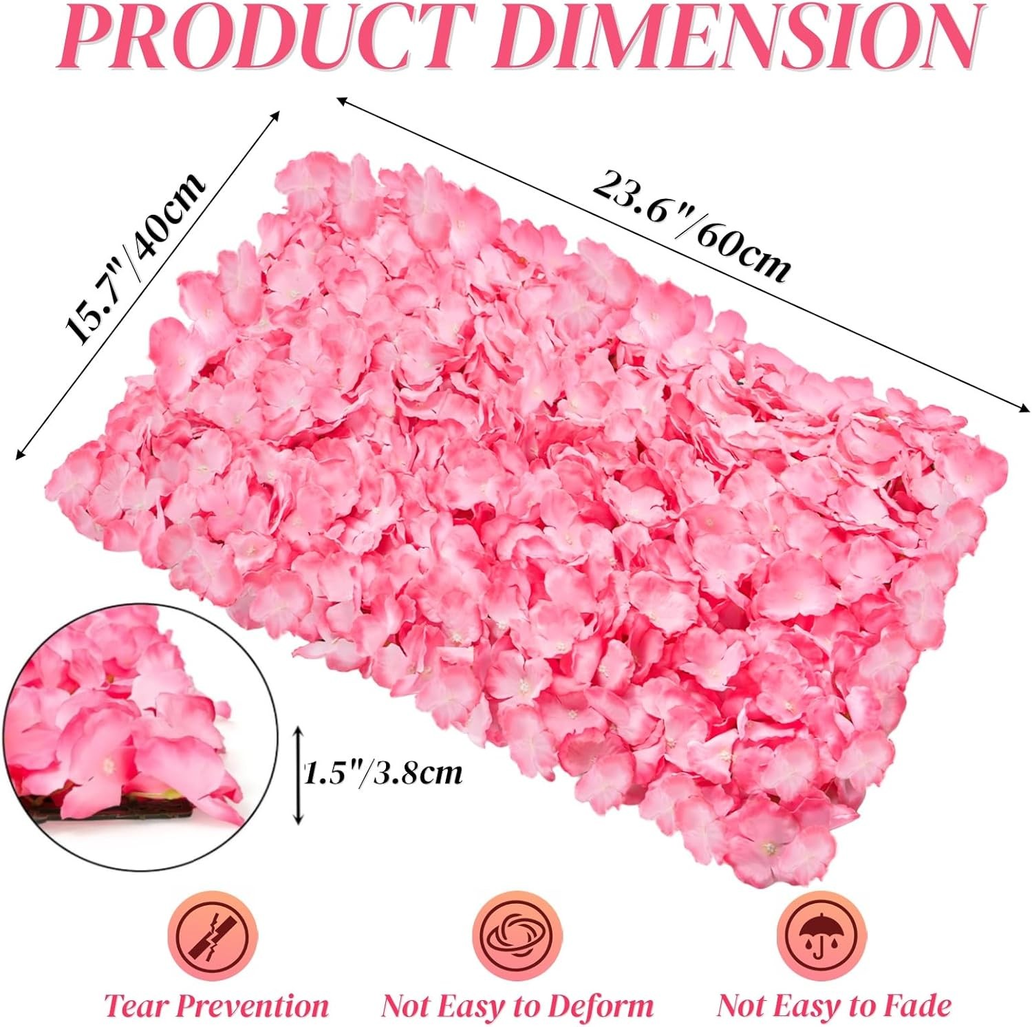 $4 Pack 24×16 Flower Wall Panel Set, 3D Silk Pink Hydrangea