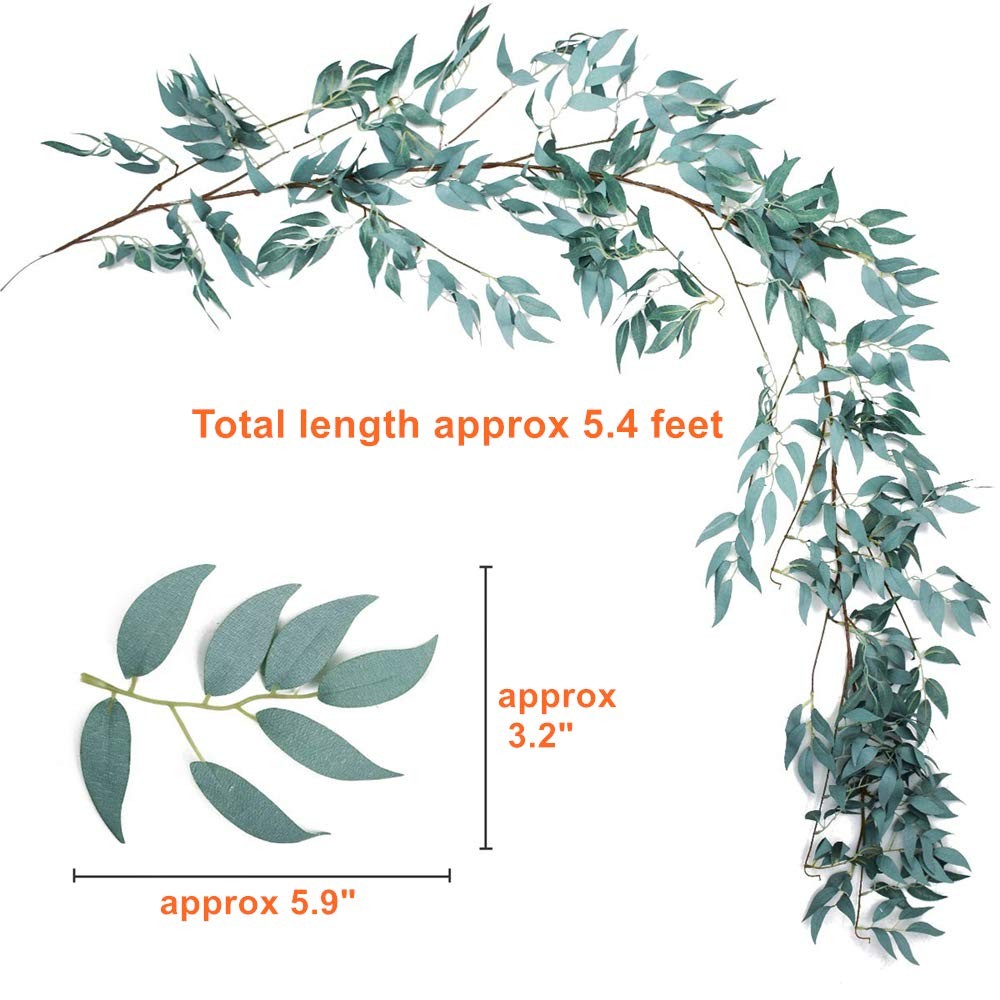 LJDJ Gray Green Leaf Garland Decorations – 5.4 Feet Artificial Silk Fabric Willo