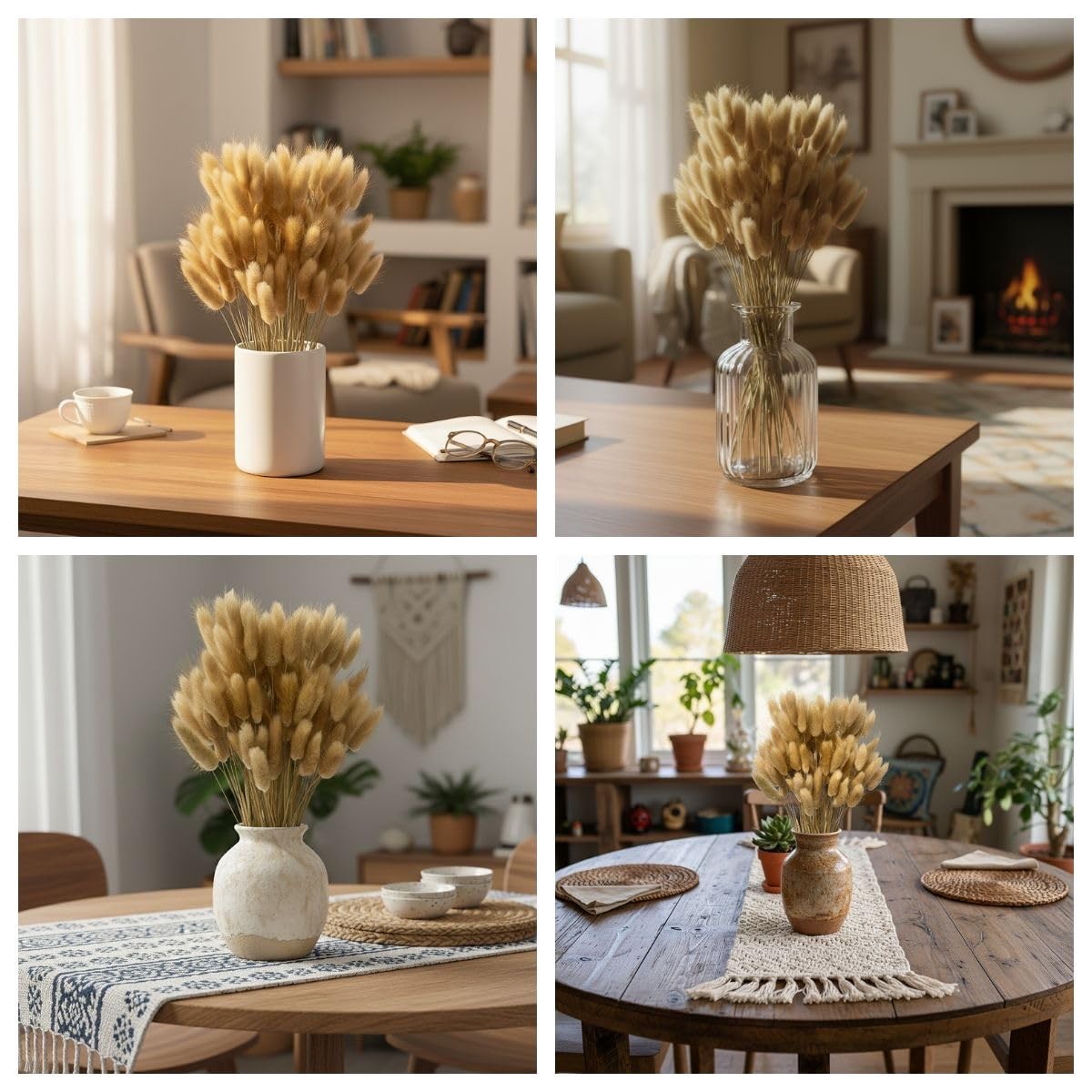 120PCS Bunny Tails Dried Flowers,17″ Brown Pampas Grass Natural Rabbit Tail G…