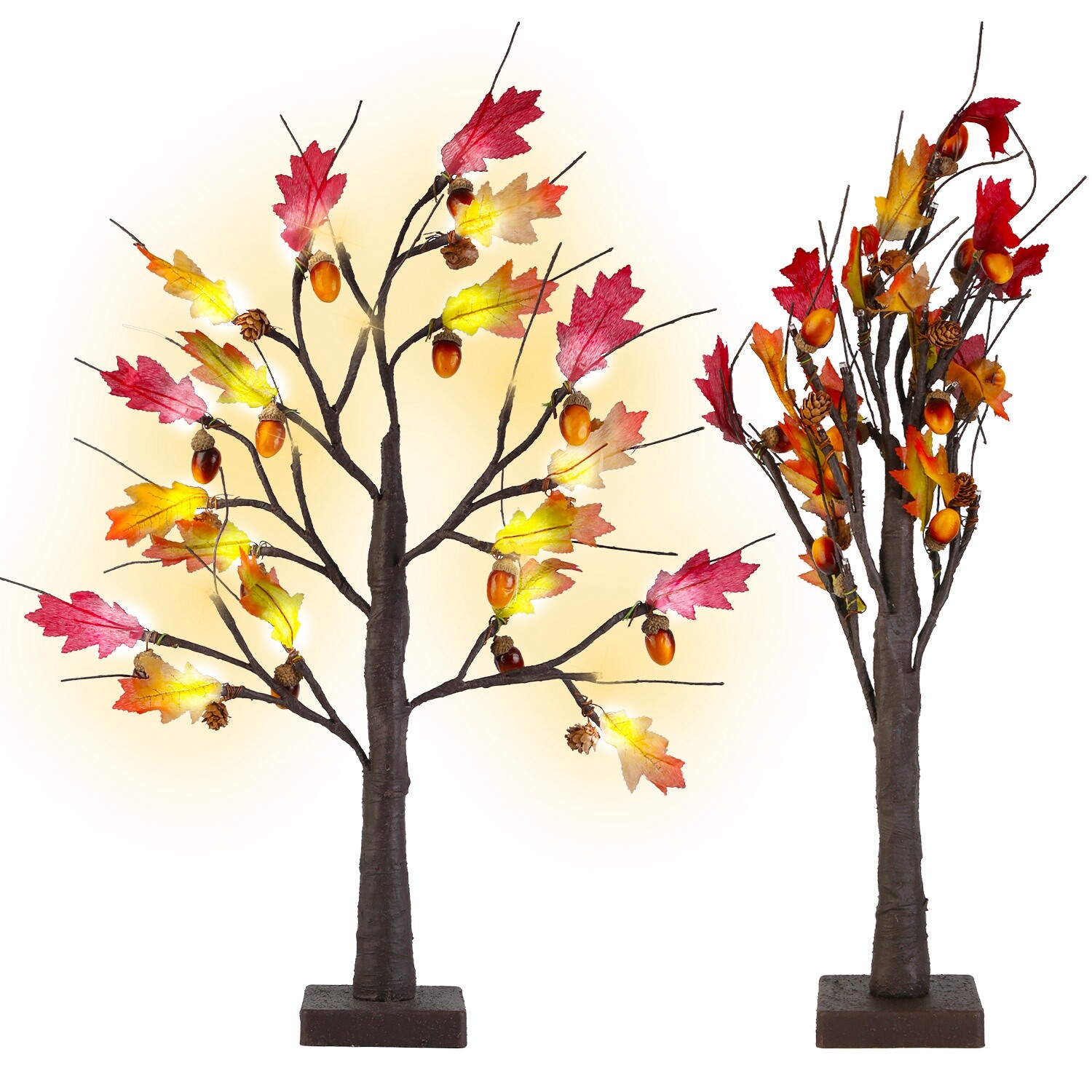 2PACK 24″ Artificial 24 LED Lighted Maple Tree Fall Decorations Timer Function