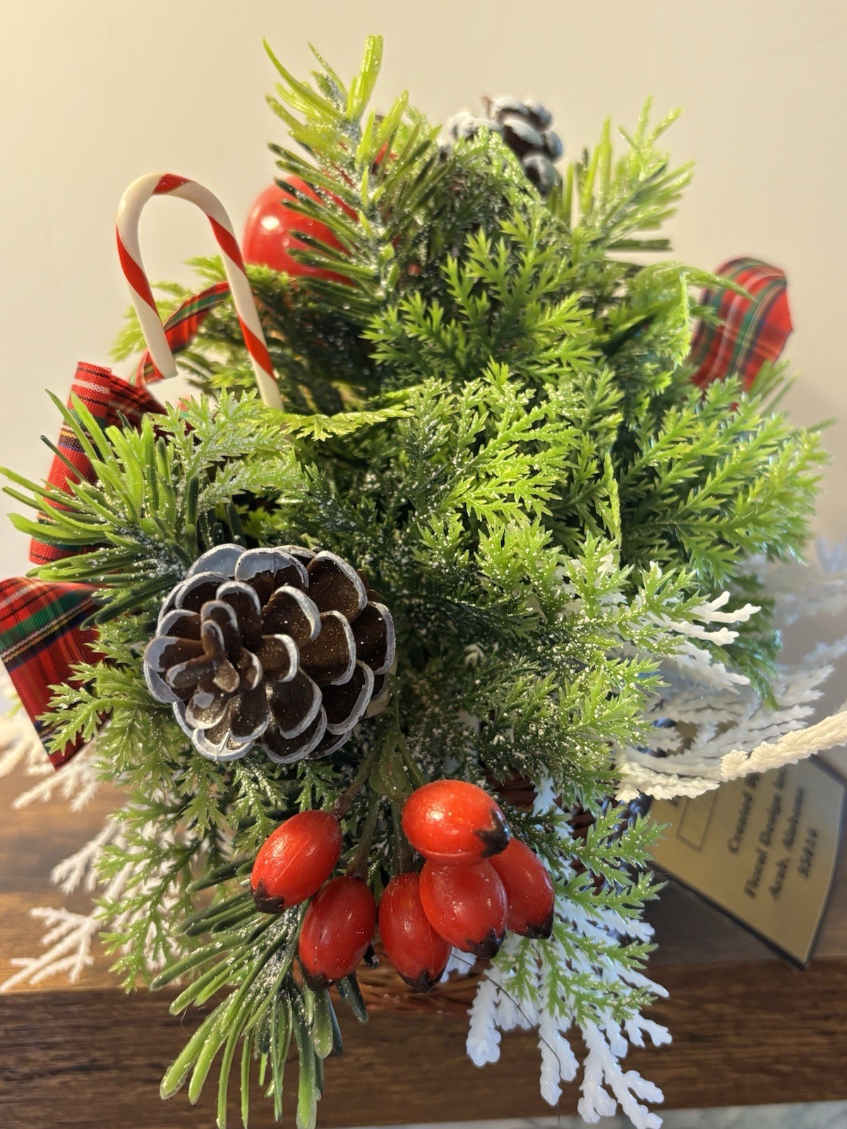 VTG Floral Design Inc. Artificial Pine Christmas Centerpiece Wicker Basket Bell