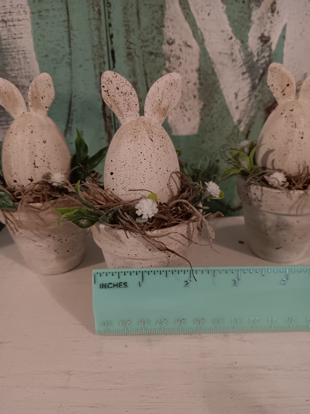 Spring/Easter Clay pots, hand painted with bunnies Set of 3