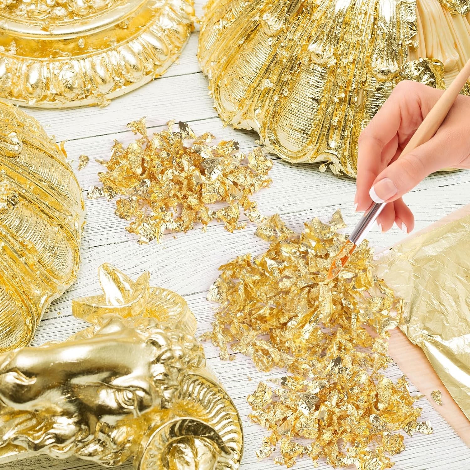 200 Hojas De Pan De Oro De Imitacion Para Artes, Manualidades Doradas, Decor NEW