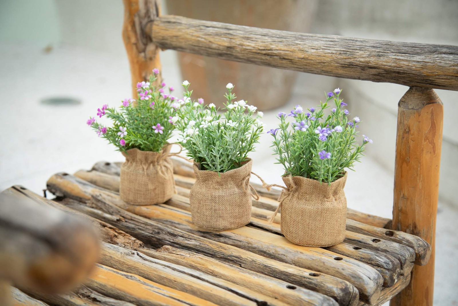 Babys Breath Artificial Flowers in Small Burlap Bag Vases 3Pcs -Gypsophila Fa…