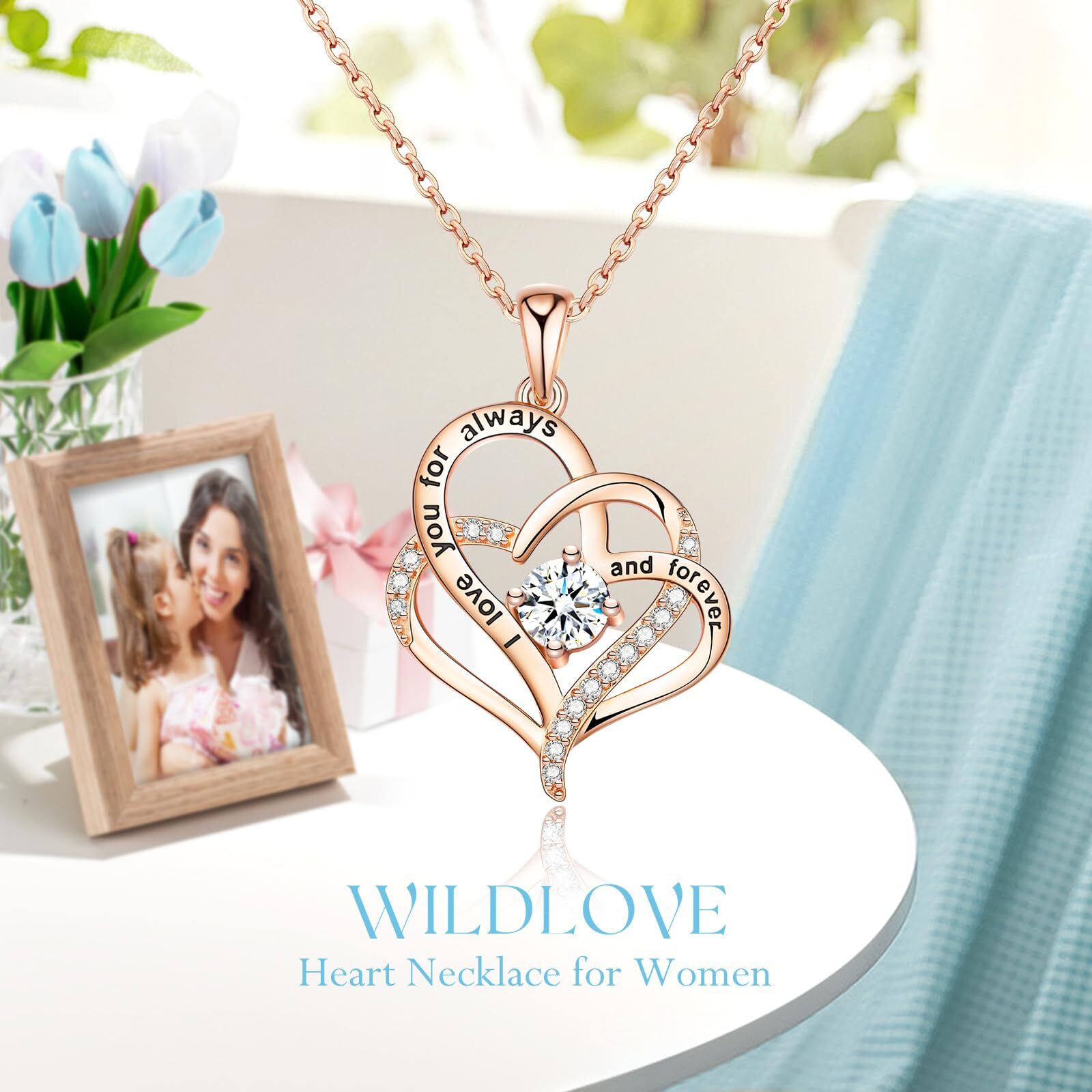 Forever Real Rose With Heart Necklace Preserved Flowers Gifts For Mom Wife And G