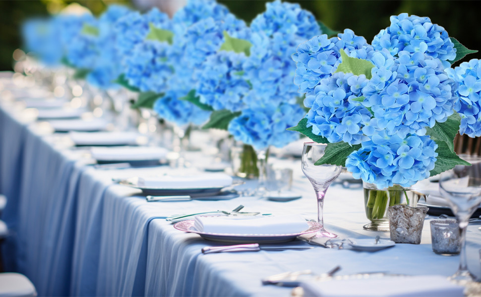 6PCS Premium Blue Silk Hydrangea Artificial Flowers Bouquets – Realistic Fake