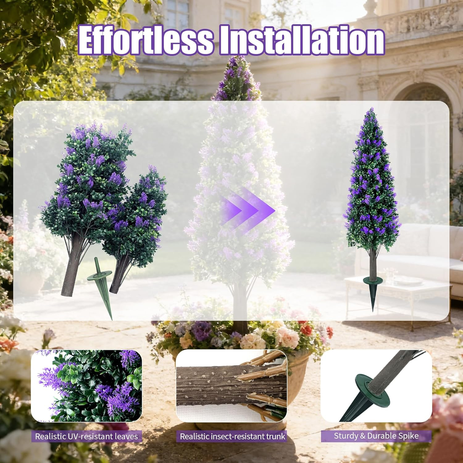 Set of 2 UV Resistant 3.3FT Artificial Lavender Topiary Trees for Indoor/Outdoor