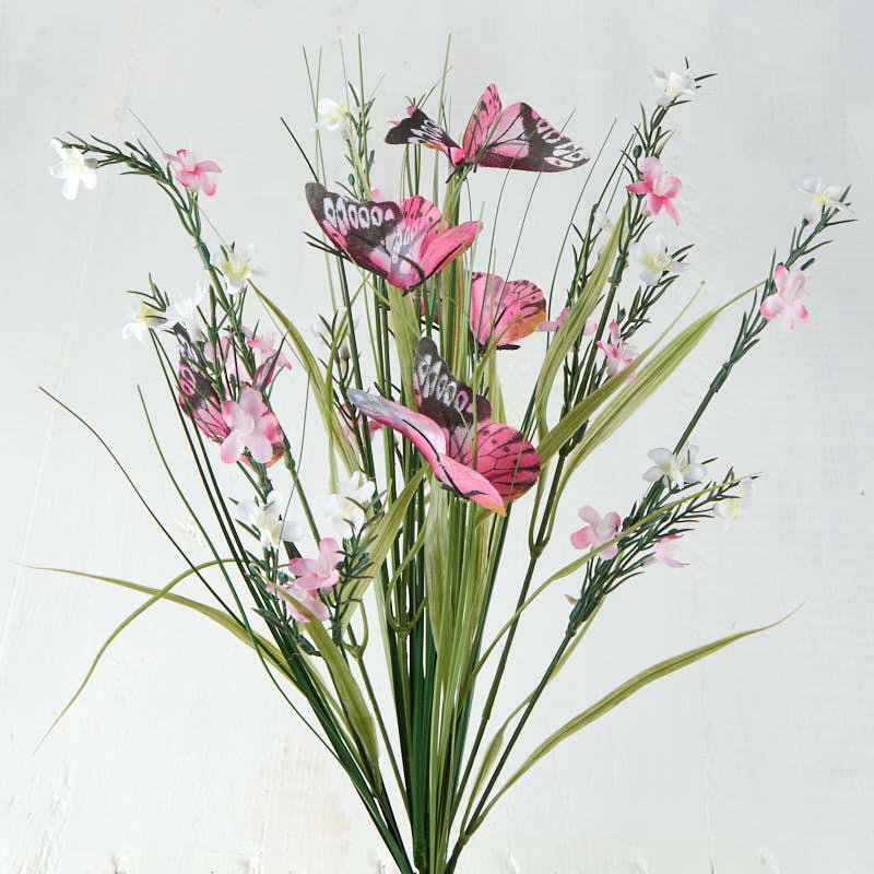 Set of 2 Whispy Artificial Pink Butterfly Grass Bushes for Home Decor, Craf