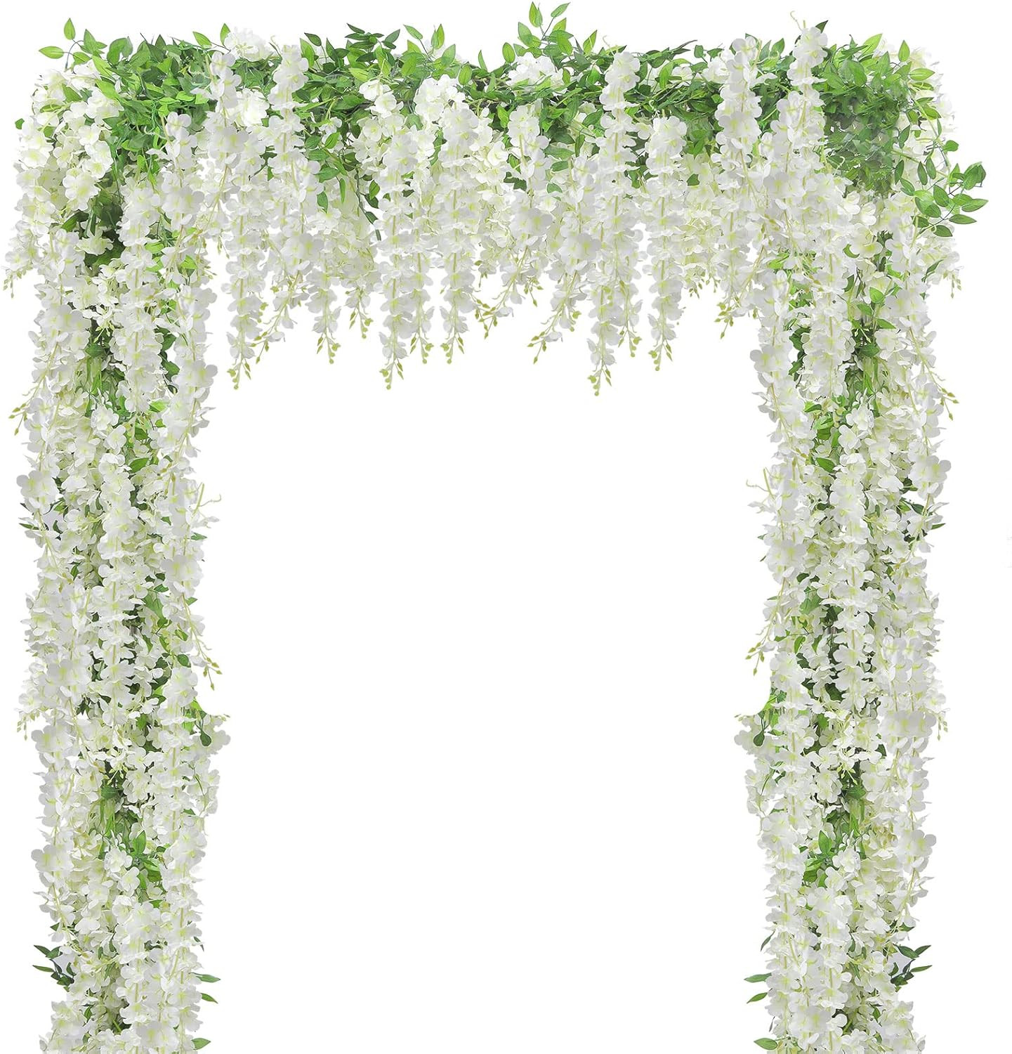 5Pcs 7.2 Ft/Piece Artificial Wisteria Garland Silk Fake White Wisteria Flowers H