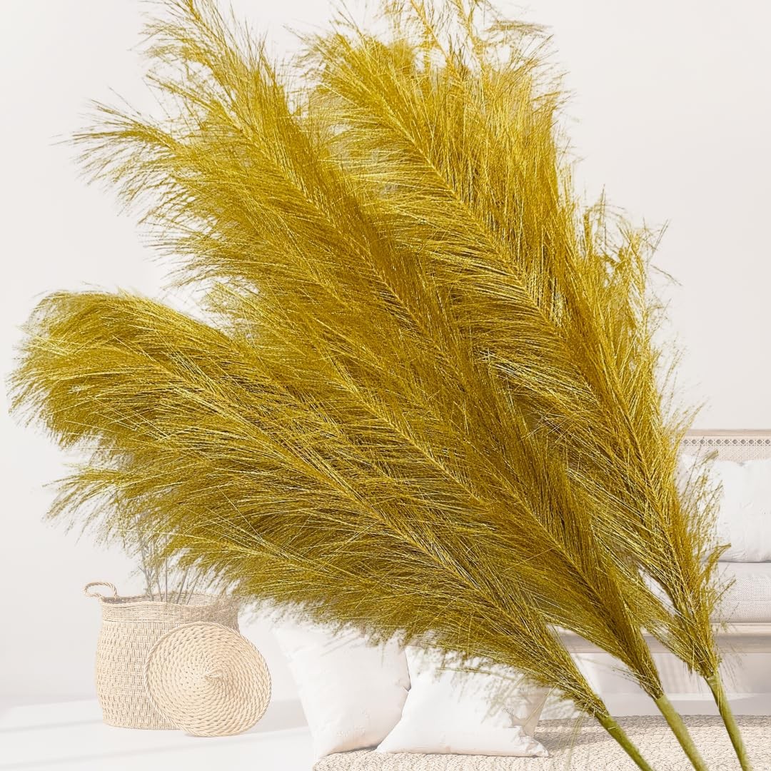 Gold Pampas Grass Decor, 3 Stems x 115cm/45in