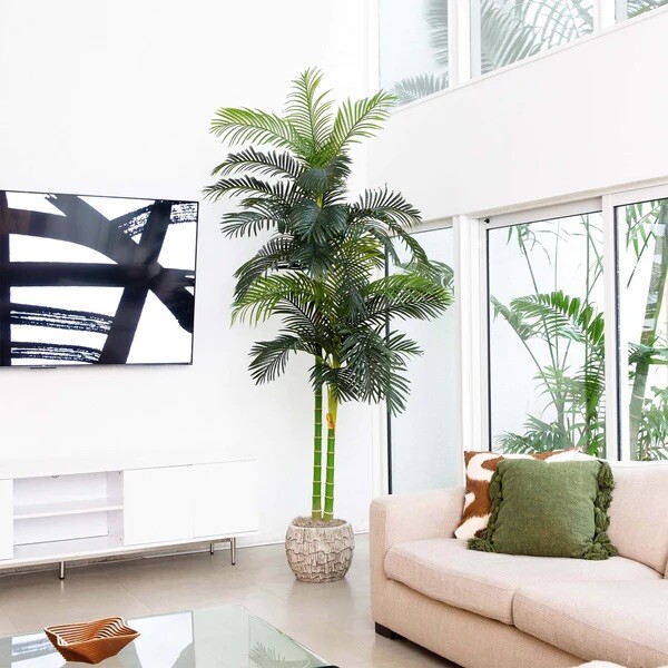 10’ Double Stalk Golden Cane Artificial Palm Tree Real Touch). Retail $334