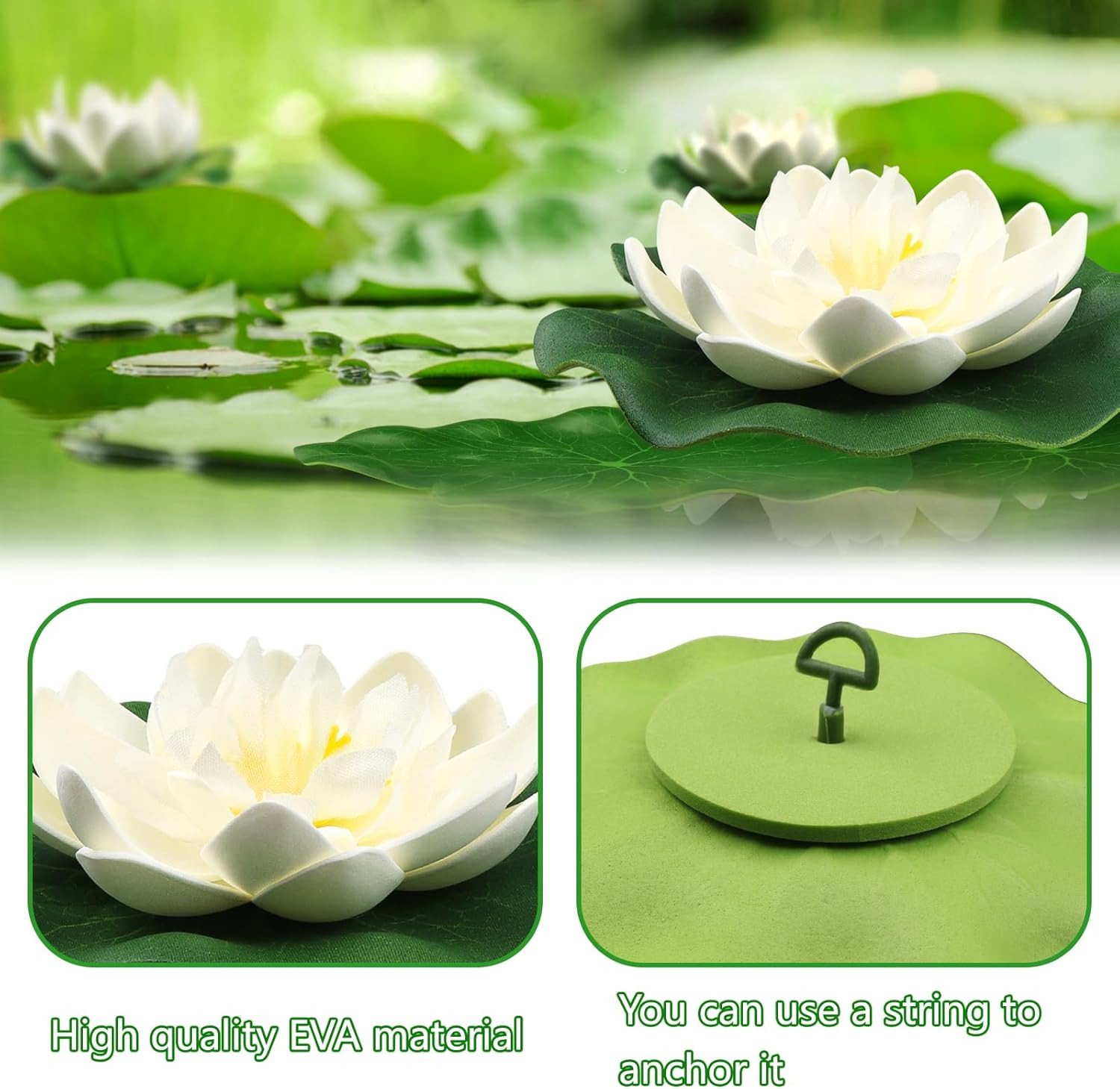 12Pcs Floating Foam Lotus Flowers with Lily Pads, Artificial Pond Plants Ornamen