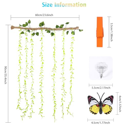 Wall Hanging Photo Display with Artificial Leaves Vines, Macrame Photo