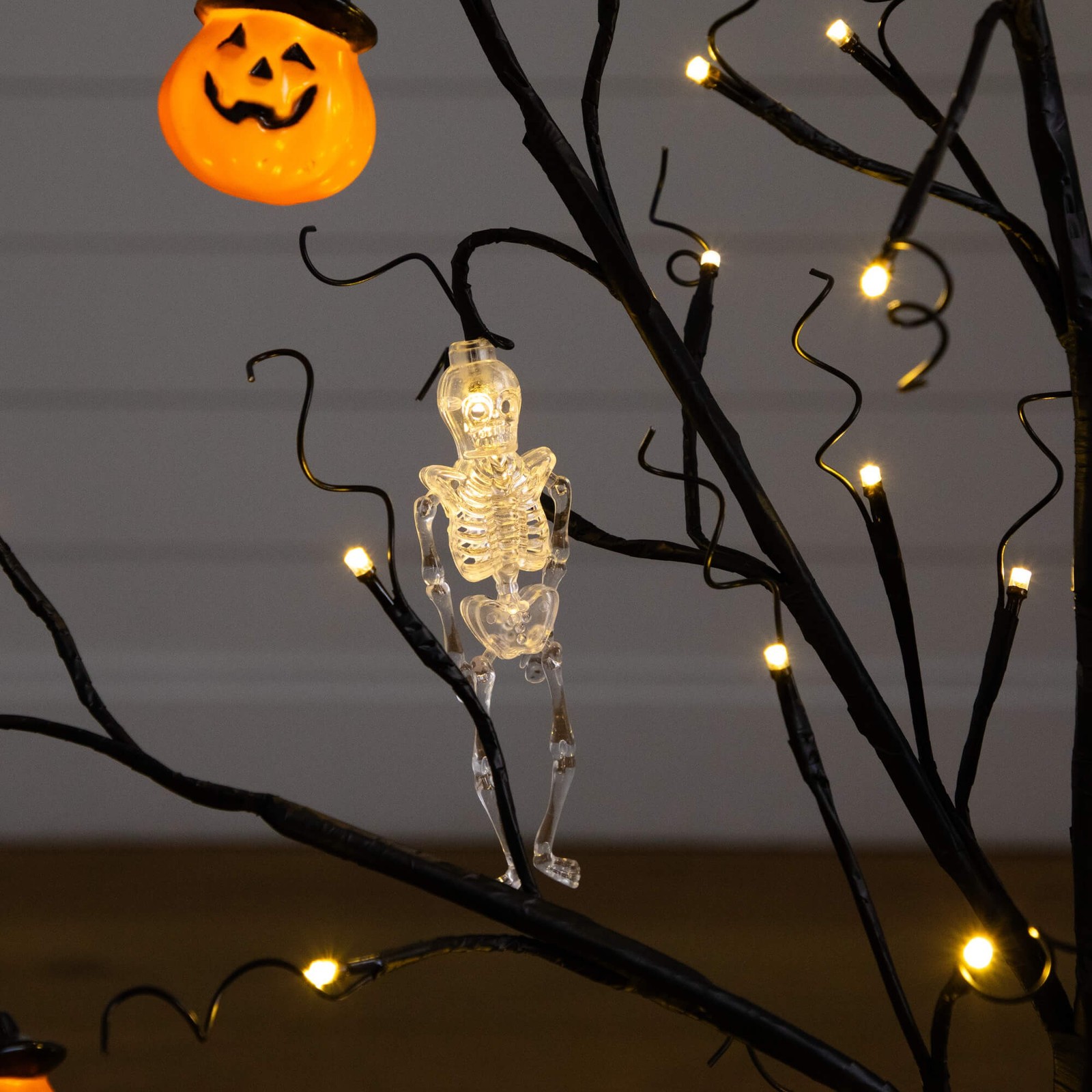 Nearly Natural 3ft Pre-Lit Halloween Pumpkins & Skulls Ornament Tree w/ 48 LED