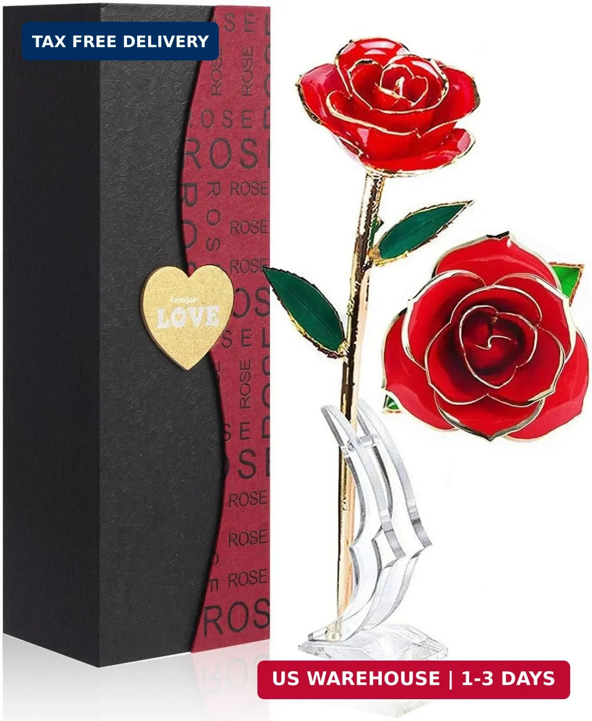 24K Plated Gold Dipped Real Rose with Stand – Forever Gift for Her