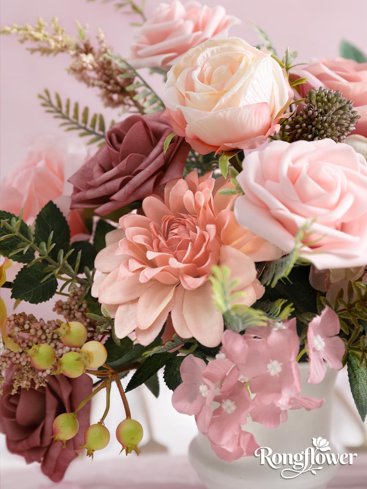 Pink Artificial Flowers Combo Box Set Silk Fake Rose DIY Floral Centerpiece