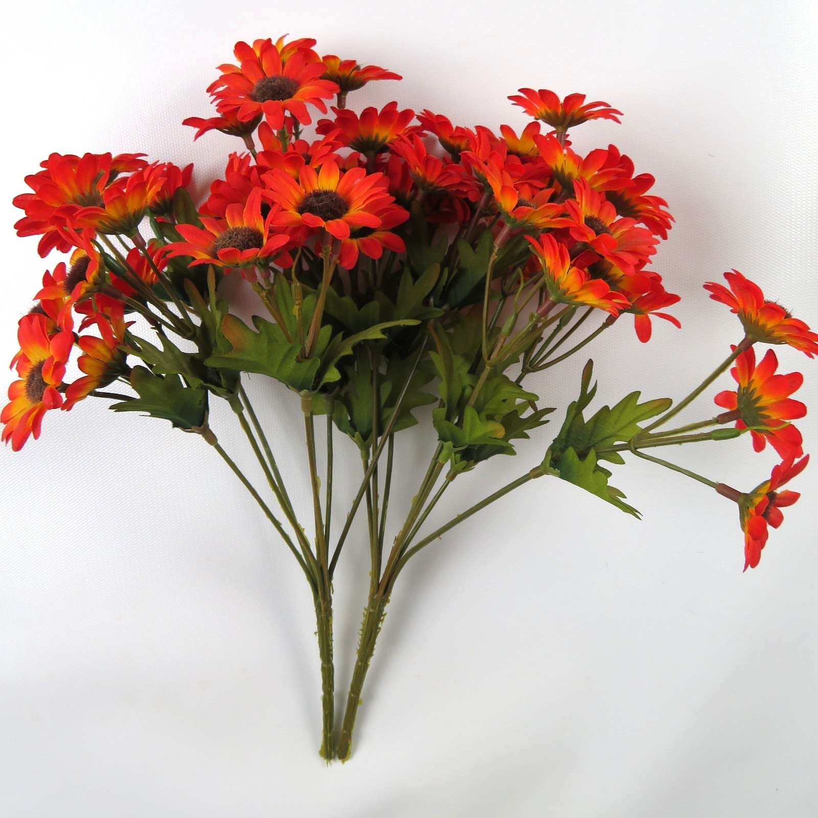 Mixed bouquet of artificial flowers, yellow & orange daisies, blue, 7 bundles