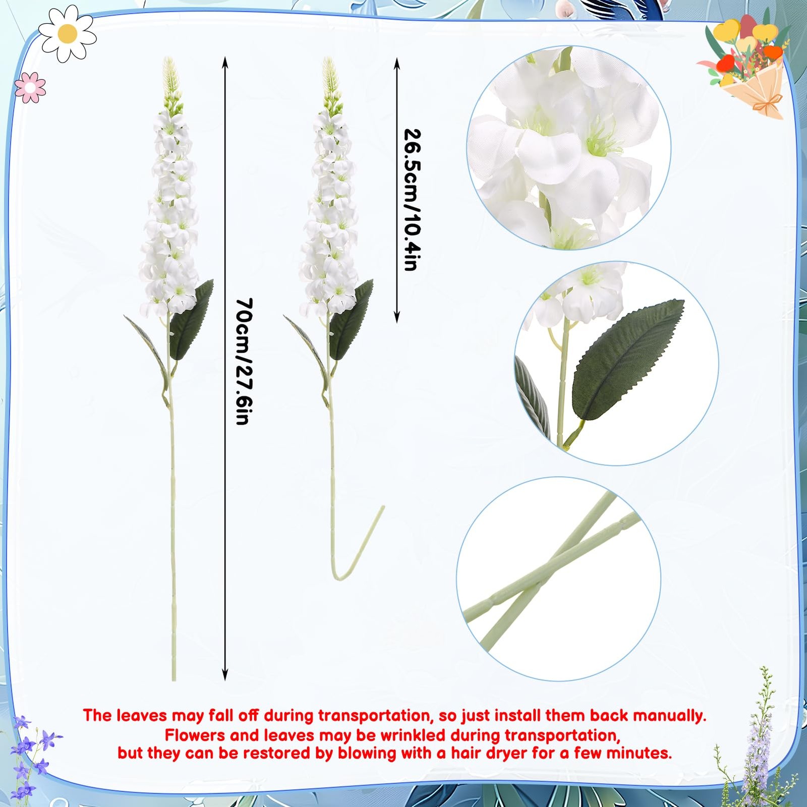 15 Pcs Delphinium Artificial Flowers for Decoration, 27.5 Inch Long Stem Lark…